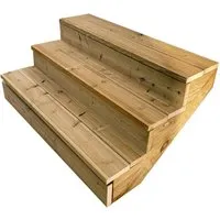 Fertiges Außentreppe Holz Set, 3 Stufen mit Setzstufen von Vinuovo