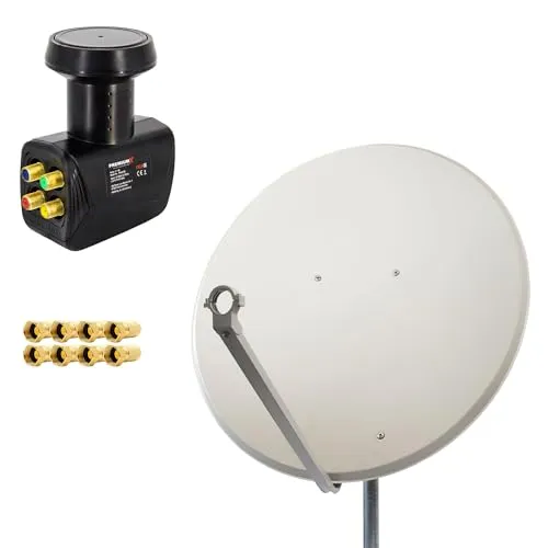 Premium X Satelliten-Komplettanlage 100cm - SAT-Antenne für bis zu 4 Teilnehmer, einfache Installation und hervorragende Signalqualität dank niedrigem Rauschmaß von 0,1 dB – ideal für 4K und UHD Empfang.