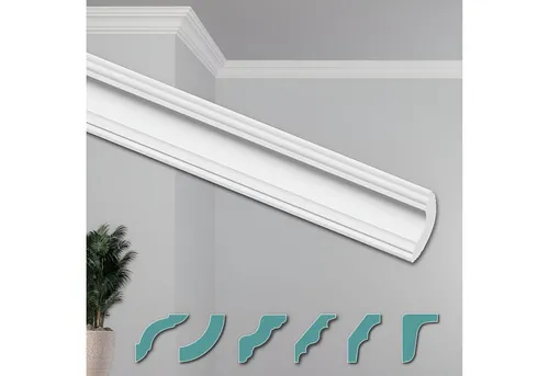 Hexim Deckenleiste ZG6, 2 Meter / 1 Leiste, Deckenleisten modern XPS Styropor weiß, 2 Meter Stuckleisten Styroporleisten Zierleisten Stuck Eckleisten