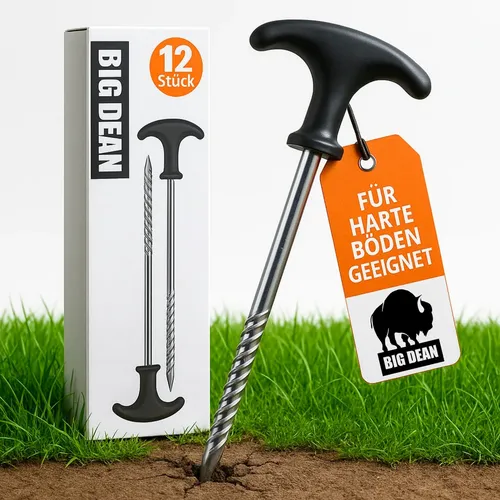 BigDean Zelthering 12 Stück Heringe Erdnägel stabil auch für Harte Böden Zeltheringe, (Set, 1-St., Heringe), Stabil, Eindrehbar, Für Harte Böden geeignet