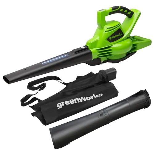 Greenworks GD40BV Akku Laubsauger Laubbläser - bürstenloser Motor, 280 km/h Luftstrom, 45L Fangsack, leise und vibrationsarm für effizientes Arbeiten im Garten