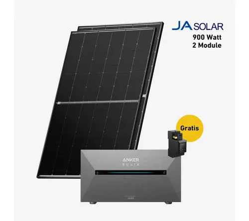 Balkonstrom Balkonkraftwerk 900W mit Speicher, Anker 2 Pro, Komplettset, Bifazial, 900 W, Monokristallin, (Anker SOLIX Solarbank 2 E1600 PRO Stromspeicher), Made in Germany Kabel