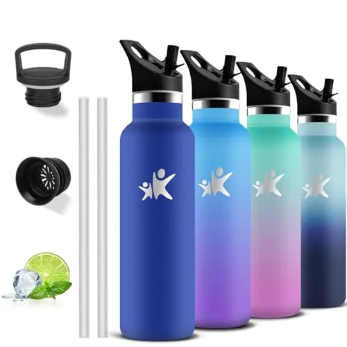 Thermosflasche- 750ml- Trinkflasche Edelstahl, Wasserflasche mit Strohhalm, BPA-Frei, Isolierflasche Doppelwandig, Trinkflasche Auslaufsicher, 24h Kalt & 12h Warm, Wasserflasche für Wandern, Camping