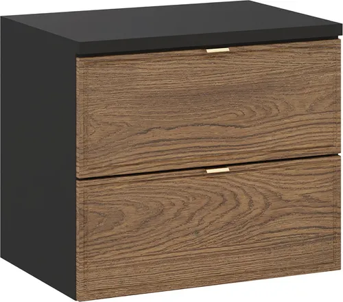 Lomadox Waschtischunterschrank 60 cm in Eiche und Schwarz