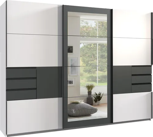 Moderner Schwebetürenschrank 270 cm in Weiß mit Grafit