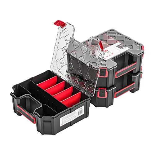 3x Modulierter Sortimentskasten Kleinteilemagazin – 243 x 284 x 105 mm - Sortierkasten mit Transparent Deckel Sortierkoffer Werkzeugbox Sortimentskoffer Kasten mit herausnehmbaren Fächern