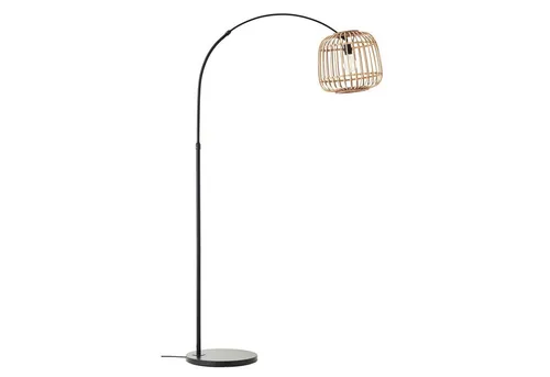 mokebo Stehlampe Die Natürliche – Vintage Bogenlampe im Boho Stil - Stylische Stehlampe im angesagten Boho-Look! Mit hochwertigem Rattan Lampenschirm und mattschwarzem Gestell bringt sie Gemütlichkeit und modernes Flair in dein Zuhause. Ideal für Wohnzimmer, Schlafzimmer und mehr!