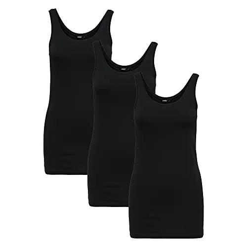 ONLY Tank Top Lang, Schwarz/Weiß, 95% Baumwolle, 5% Elasthan, 1er - 5er Pack (DE/NL/SE/PL, Alphanumerisch, L, Regular, Regular, 3, Schwarz)