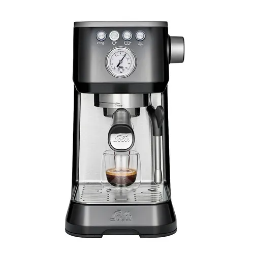Solis Espressomaschine Barista Perfetta Plus 1170 - Kompakte Siebträgermaschine mit Manometer - Siebträgermaschine mit Dampf- und Heißwasserdüse, PID-Temperaturregler und Vorbrühfunktion für perfektes Aroma. Ideal für Kaffee-Liebhaber!