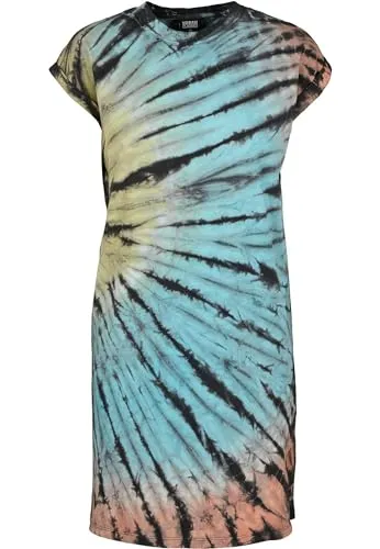 Urban Classics Damen Tie Dye Kleid, Schwarz, XS - Freizeitkleid für Damen mit weitem, geradem Schnitt und trendigem Tie Dye Muster, ideal für lässige Anlässe und stylische Outfits.