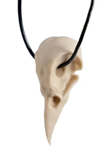 3D-Druck Krähenschädel (7cm) Anhänger mit Lederband - Knochenfarben - bemalbar - Kostüm-Accessoire & Deko-Artikel