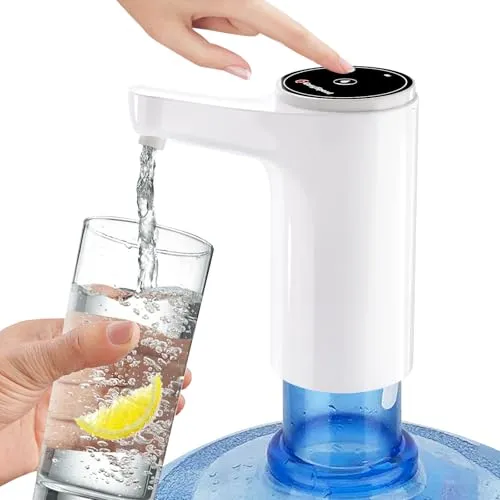 EASYSPEED Kühler & Wasserspender Für Trinkwasser,Wasserflaschen Pumpe USB Wiederaufladbar,Tragbare Automatische Trinkpumpe,Kommt Mit 2 Adaptern Wasserspender Für Zuhause,Büro,Küche,Camping,Weiß