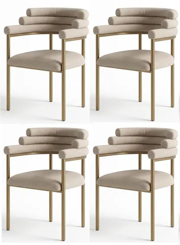 Beiges Stuhlset mit vier Esszimmerstühlen – Modern und Komfortabel - Elegantes Set aus vier beigen Esszimmerstühlen, ideal für modernes Wohnen. Mit robustem Metallgestell und komfortablem Textilpolster, perfekt für gesellige Abende im Esszimmer oder der Küche.