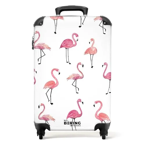 NoBoringSuitcases.com® Kinderkoffer Flamingo Rosa - Kindergepäck: Leichter Reisekoffer mit Rollen (55x40x20 cm) im süßen Flamingo-Design, langlebig und mit integriertem Zahlenschloss für sichere Reisen.
