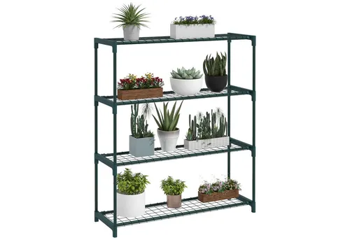Outsunny Pflanzentreppe Blumenständer mit 4 Ebenen Pflanzenständer (Pflanzenregal, 1 St., Blumenregal), für Garten, Balkon, Stahl, Dunkelgrün, 89 x 28 x 107 cm