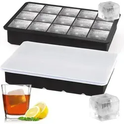 Eiswürfelform Silikon 2er-Pack mit Deckel – 15 große Eiswürfel - Die Eiswürfelform Silikon 2er-Pack mit Deckel bietet 15 große Eiswürfel, ideal für Cocktails und Getränke. Flexibles Material ermöglicht einfaches Lösen und der Deckel schützt vor Gerüchen. Perfekt für Küche und Party!