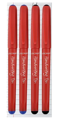 Packung 2 Schwarz & 2 Blau Manuscript Handschrift Stifte Komfort Grip