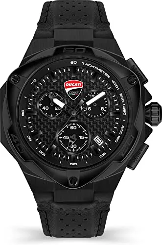 Ducati Herren Armbanduhr Motore in der Farbe Schwarz mit Lederarmband, Gehäusedurchmesser: 47mm, Wasserdichtigkeit: 10 Bar, DTWGC2019003