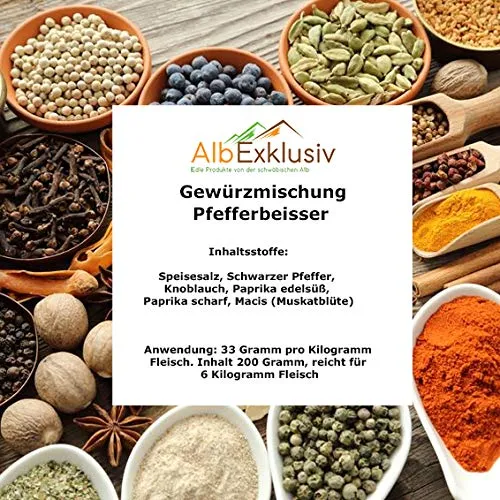 Gewürzmischung für Pfefferbeisser mit Speisesalz. Pökelsalz Variante ist auch erhältlich