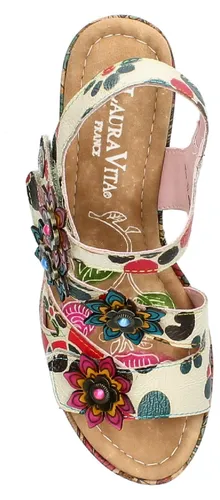 LAURA VITA Damen Sandalette beige multi – Bunte Sandale in Größe 37 EU - Modische Damen Sandalette in buntem Design, ideal für den Casual-Look. Aus hochwertigem Leder gefertigt und mit praktischem Klettverschluss für einfachen Einstieg.