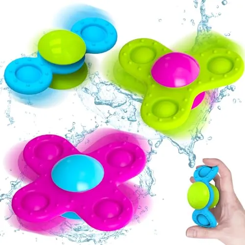 Baby Spielzeug 10 Monate mit Saugnapf- 3PC Fidget Toys Sensorisches Spielzeug für Fenster 1 2 3 Junge Badespielzeug Wasserspielzeug Badewannen Kinder Geburtstags Geschenke (A)