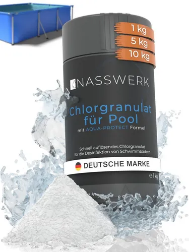 Nasswerk® Chlorgranulat Schnell wirkendes Chlorgranulat für Pool 1-15 kg Made in EU, 1 kg: Chlorgranulat 1 kg – Für saubere Pools & Whirlpools