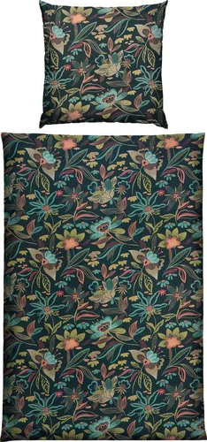 REDBEST Mako-Satin Bettwäsche mit Blumenmuster in grün von REDBEST