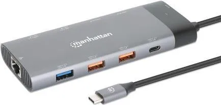 Manhattan USB-C Dock/Hub - 10-in-1 mit 8K Dual-Monitor Unterstützung - Weiteres Notebook-Zubehör mit 10 Ports, einschließlich 2x HDMI 8K und 5x USB-A. Ideal für Multitasking mit Power Delivery (100W) für schnelles Laden.