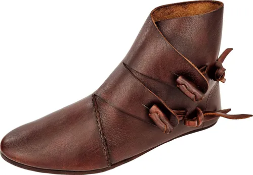 Wikinger Schuhe Typ Jorvik - Handgefärbte Halbstiefel mit genagelter Sohle, Gr. 40 - Campingausrüstung - Authentische frühmittelalterliche Halbstiefel mit langlebiger, durchgenagelter Ledersohle und einzigartiger Antikoptik durch pflanzliche Färbung, ideal für historische Darstellungen.