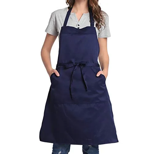 BIGHAS Verstellbare Schürze mit Tasche, Extra Lange Bänder für Damen und Herren, 18 Farben, für Koch, Küche, Zuhause, Restaurant, Cafe, Kochen, Backen, Gartenarbeit (Marine)