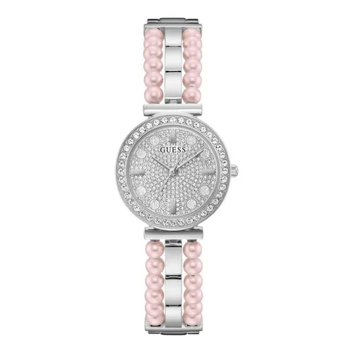 GUESS GW0531L1 Gala Damen Armbanduhr - Armbanduhren mit elegantem rosa Perlenband und über 20 Strasssteinen, spritzwasserfest und mit edelsteinbesetztem Zifferblatt für einen luxuriösen Look.