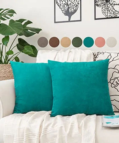 pamuq Kissenbezug - ohne Füllung - 40x40 Samt, Petrolblau, 2er Set - 2 Kissenbezüge mit Reissverschluss für Dekokissen, Zierkissen, Sofakissen, Couchkissen - Deko Kissen Bezug Kissenhülle