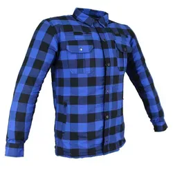 Alpha Speeds Motorradjacke Flanell-Holzfäller Motorrad KEV ARAMID Lumber Biker Hemd SLIM Blau (Wasserdicht & Winddicht & Atmungsaktiv + Belüftungstaschen / Motorradhemd) All Season, wasserdichte Reißverschlüsse, mit Protektoren L