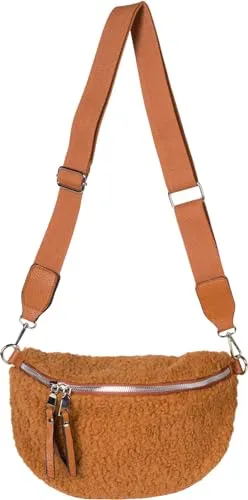 styleBREAKER Damen Teddyfell Halbmond Crossbody Tasche - Modische Umhängetasche aus Teddyfell mit verstellbarem Schultergurt, ideal für jeden Anlass und vielseitig tragbar.