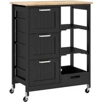 Costway Servierwagen mit Tablett Kücheninsel Aus Kautschukholz Schwarz