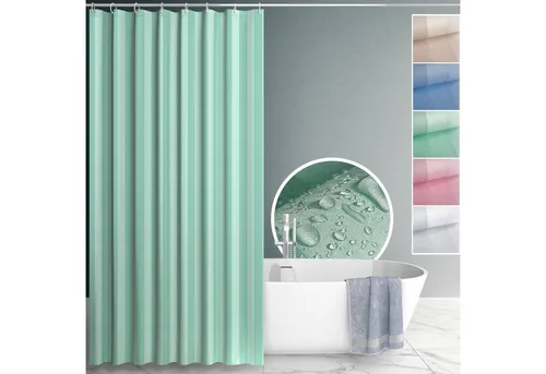 ANRO Duschvorhang aus Italien hochwertig verarbeitet mit Ösen und Haken aus Kuststoff Breite 120 cm (Packung, 1-tlg., Duschvorhang inkl. Aufhängeringe), robuster Vorhang für Stangenaufhängung in Größe 200x120cm in grün