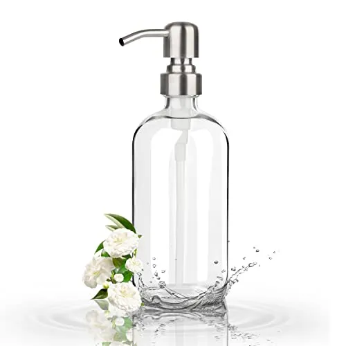 GLUBEE Seifenspender Glas - Spülmittelspender küche mit silbernem Edelstahlpumpe, Pumpflasche 500ml für Seife, Lotion, Handseifenspender- Ideal für Küche, Bad und Hotel