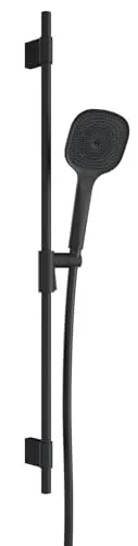 Vigour Brausegarnitur softedge mit Stange, schwarz matt, Wandstange, Tastgleiter, Handbrause, Brauseschlauch