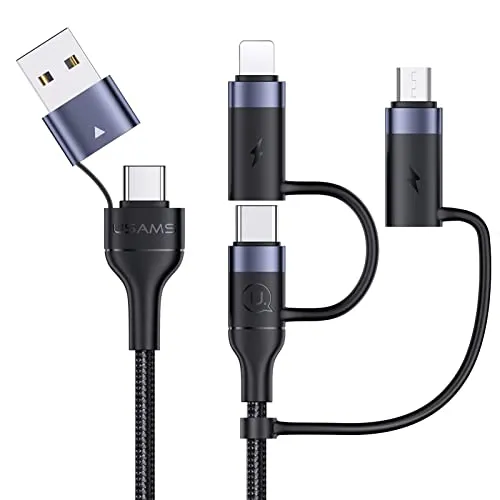 Pluggify 60W USB C Multi Kabel, 6 in 1 Universal Schnellladekabel A/C auf Typ C/iP/Micro, PD 3A Nylon Mehrfach Ladekabel für Laptop Handy (2M Schwarz)