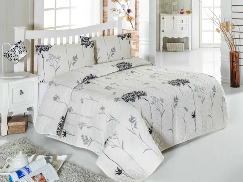 Kingsize Steppbettdecken Set 240x220 cm - Hochwertiges Bettwäsche-Set aus 65 % Baumwolle und 35 % Polyester, pflegeleicht und maschinenwaschbar bei 30 °C. Ideal für gemütliche Nächte in Grau-Beige-Schwarz.