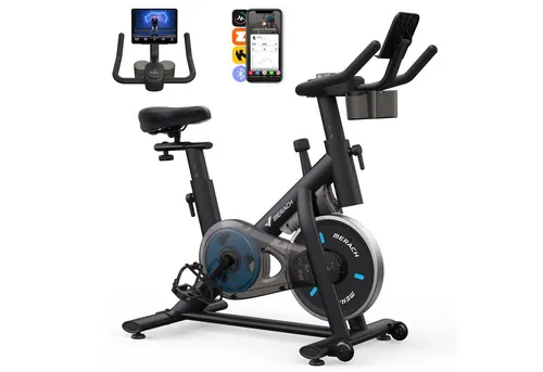 MERACH Heimtrainer Fahhrad für Zuhause, leises Fitnessbike mit Tablet-Halter (Fahrradtrainer mit LED-Monitor, Bluetooth und App-Funktion, 1-tlg., Stationäres Fahrrad mit verstellbare Sitz, Wasserflasche-Halter), bequemer und leiser, Verstellbarer Widerstand, bis 136 KG belastbar