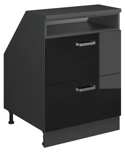 Vicco Unterschrank R-Line, Schwarz Hochglanz/Anthrazit, 60 cm mit 2 Schubladen - Der elegante Küchenschrank R-Line optimiert Dachschrägen und bietet mit 60 cm Tiefe viel Platz für Geschirr und Vorräte. Robuste Bauweise und modernes Design vereinen Funktionalität und Stil in Ihrer Küche.