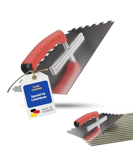 Karl Dahm® Softgriff-Zahnkelle 10 mm für Linkshänder – Profi Glättekelle, Rostfreier Edelstahl, Ergonomischer Griff, Ermüdungsfrei – Made in Germany – 13642