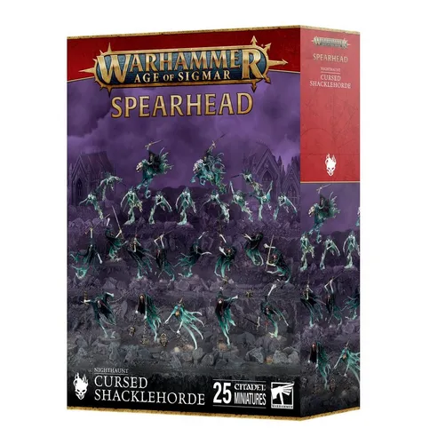 Games Workshop - Warhammer - Age of Sigmar - Spearhead: Nighthaunt - Cursed Shacklehorde (2025) - Tabletop Spiele mit 25 detailreichen Plastikminiaturen für Warhammer Age of Sigmar, inklusive Chainghast-Bodyguards und Dreadblade Harrows für strategische Spieltiefe.