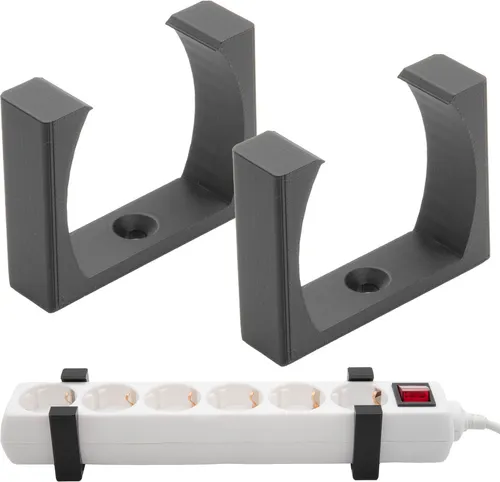 Wandhalterung Steckdosenleiste 2er Set - Praktische Halterung für Steckdosenleisten, ideal für Wand-, Schreibtisch- oder Regalmontage. Aus robustem 3D-gedrucktem Material, einfache Montage und passend für verschiedene Steckdosenleisten.