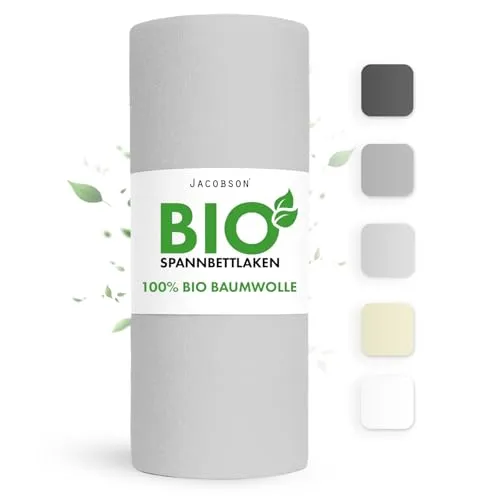 Jacobson Bio Spannbettlaken 120x200cm - Spannbetttücher aus 100% organischer Baumwolle, GOTS zertifiziert und atmungsaktiv für einen gesunden Schlaf.