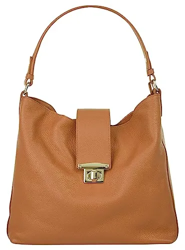 Samantha Look Shopper aus echtem Leder, Made in Italy - Braun - Handtasche aus hochwertigem, echtem Leder mit praktischem Reißverschluss und abnehmbarem Schulterriemen. Stilvolles Design, ideal für den Alltag.