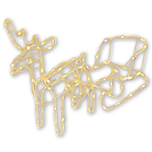 Rentier + Schlitten LED Leuchtfigur 83 LEDs - Außendekoration für Weihnachten, mit 83 warmweißen LEDs, wasserfest und ausgestattet mit einem 6h-Timer für eine stressfreie Festbeleuchtung.