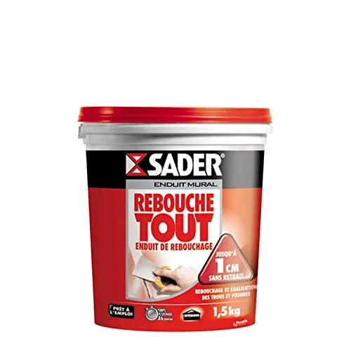 Sader Rebouchtout – Spachtelmasse für den Innenbereich, gebrauchsfertig – für alle Untergründe – zum Ausgleichen von Löchern und Rissen bis zu 1 cm – Dichtung für Gips – Topf mit 1,5 kg