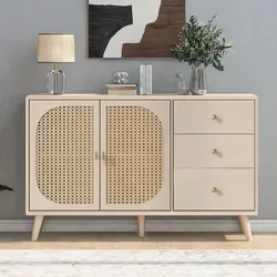 Flieks Rattan Kommode Sideboard mit 3 Schubladen und 2 Türen - Klassische Rattankommode mit viel Stauraum und stabiler Bauweise. Ideal als vielseitiger Schrank für Flur, Wohnzimmer oder Küche. Einfache Reinigung und elegantes Design machen sie zum perfekten Möbelstück.